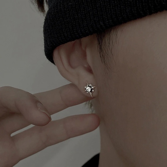 Star Zircon Crystal Small Stud Earrings for Mens Gift Idea - Picture 3 of 6